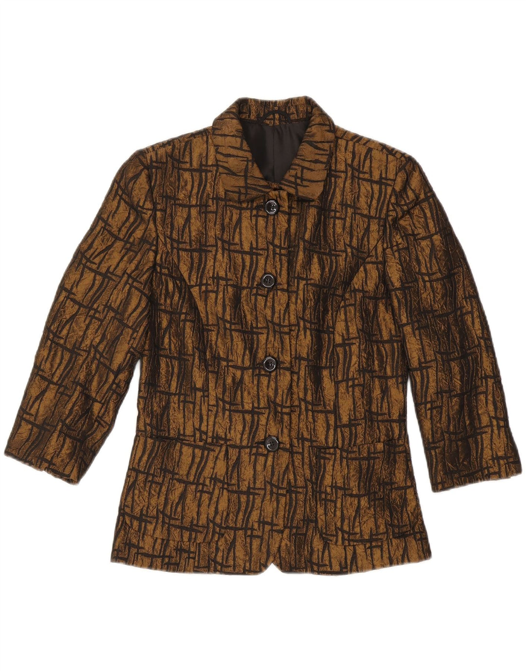 VINTAGE Ženska jakna sako 3/4 rukava UK 10 Mala smeđa geometrijska