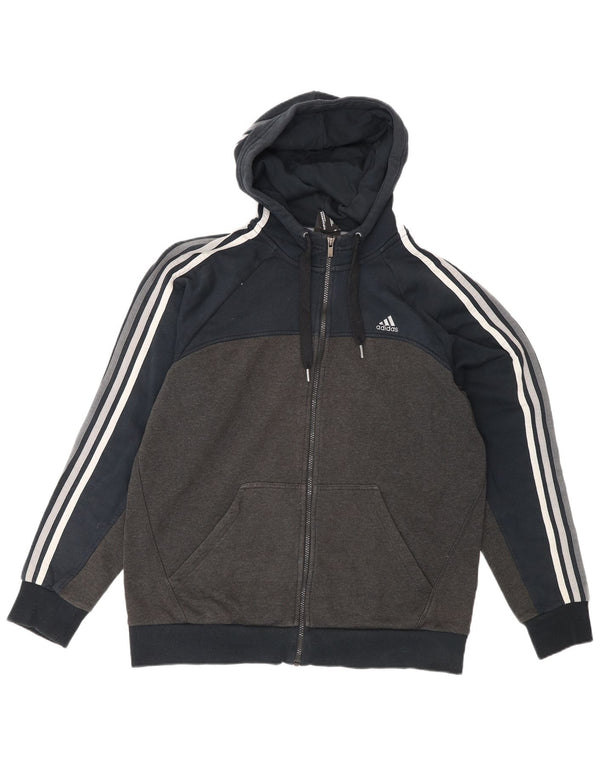 Adidas muški pulover s kapuljačom na patentni zatvarač veliki sivi pamuk u blokovima boja
