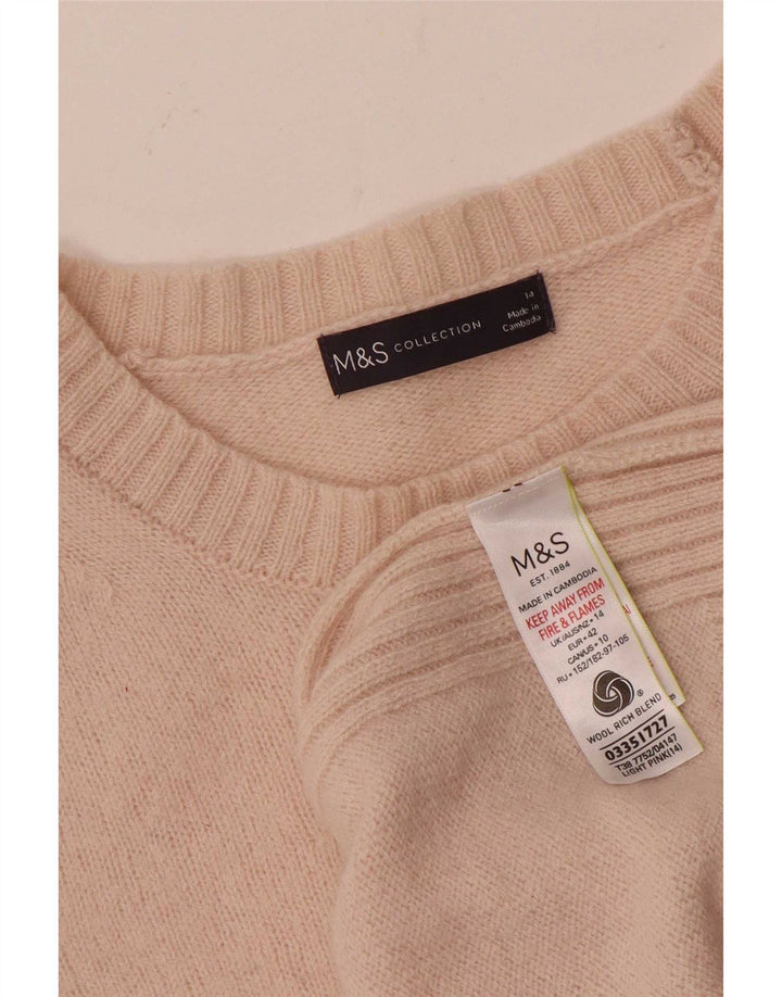 Marks & Spencer ženski džemper s morskim izrezom UK 14 srednje ružičasta vuna