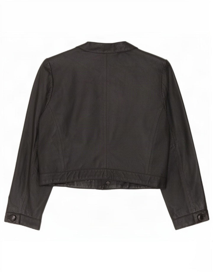 Vintage ženska prevelika kožna bolero jakna IT 40 Mala crna