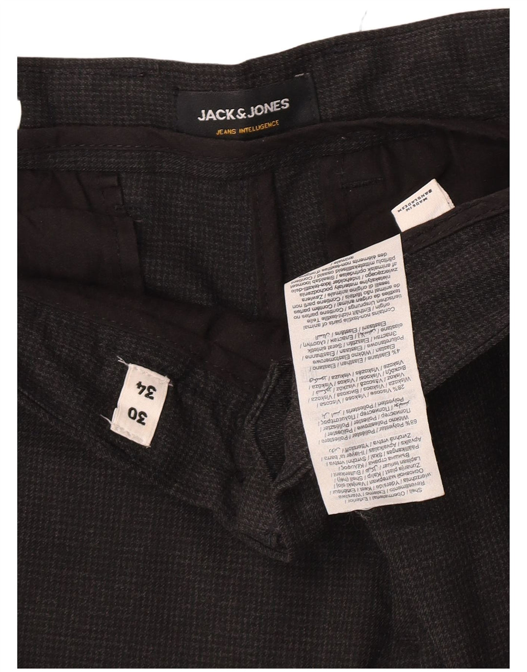 Jack & Jones muške uske hlače odijela W30 L32 sivi poliester u obliku ptičje zube