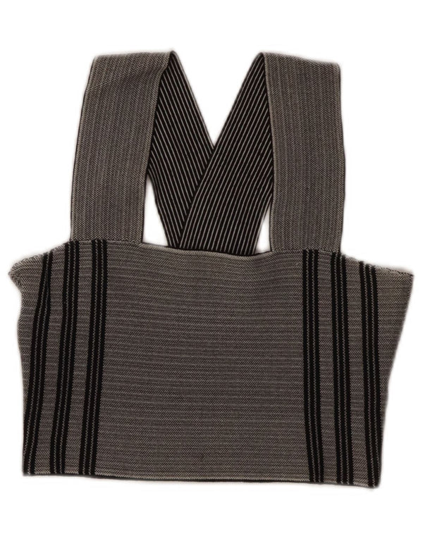 Topshop Womens Crop Halter Top UK 8 Small Grey Striped Viscose