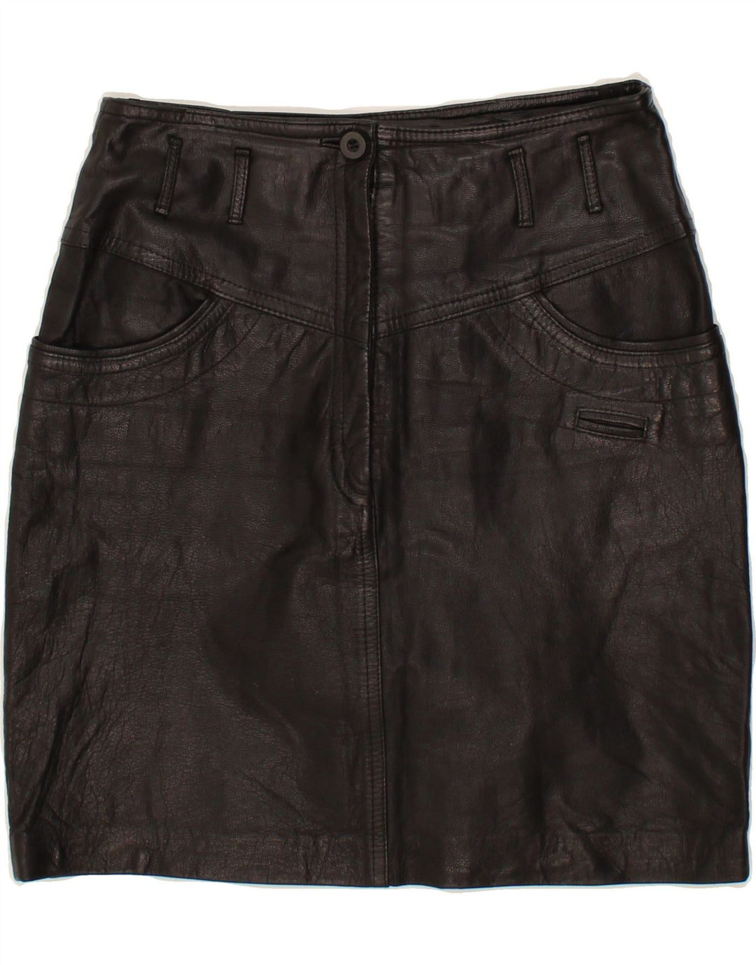 VINTAGE Womens Leather Skirt W28 Medium Black Vintage Vintage and Second-Hand Vintage from Messina Hembry 