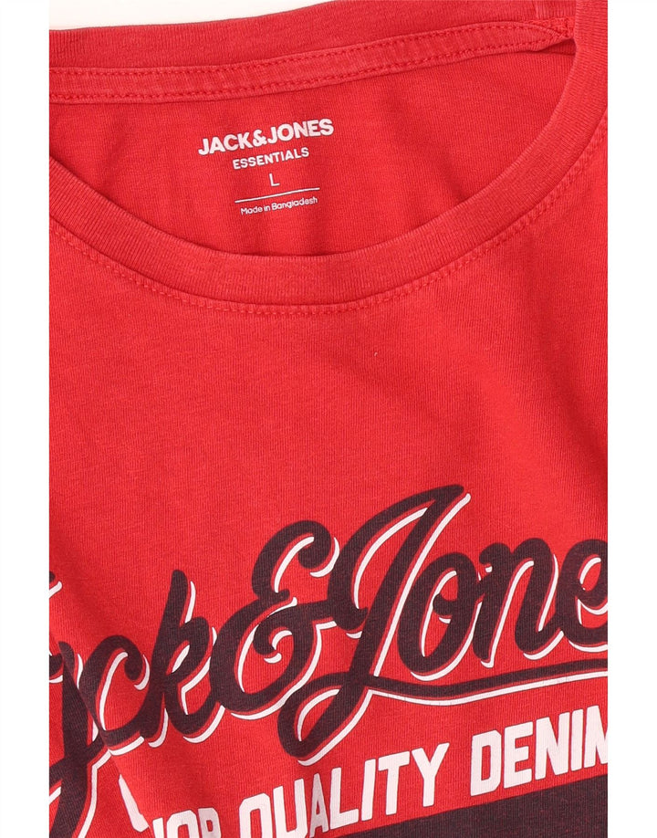 JACK & JONES Mens Graphic T-Shirt Top Large Red Vintage Jack & Jones and Second-Hand Jack & Jones from Messina Hembry 