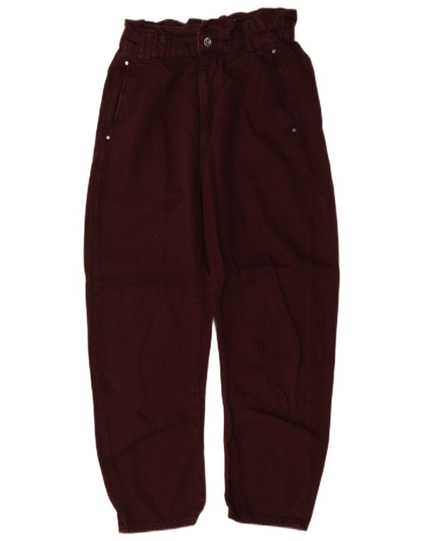 Zara Womens High Waist Crop Tapered Jeans EU 36 XS W26 L25 Burgundy Cotton