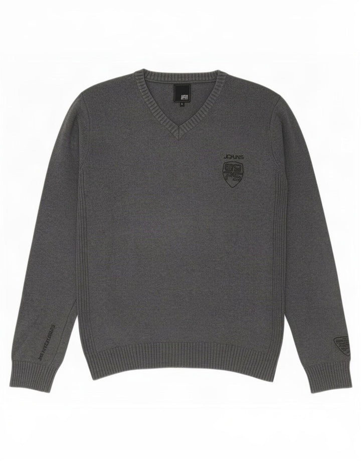 Jack & Jones muški džemper s V-izrezom, srednje sivi pamuk
