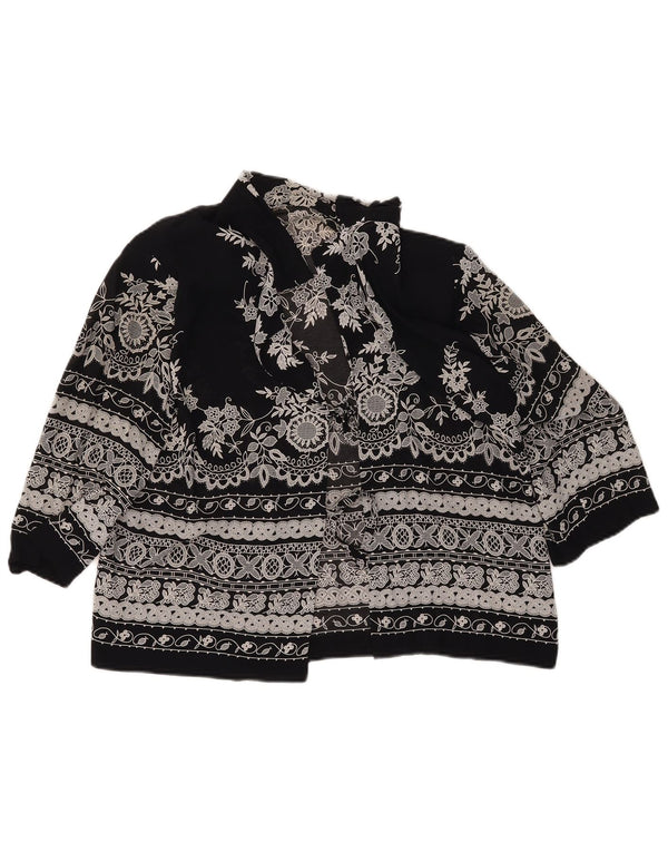 Vintage ženska košulja bluza 3/4 rukava UK 14 srednje crna cvjetna