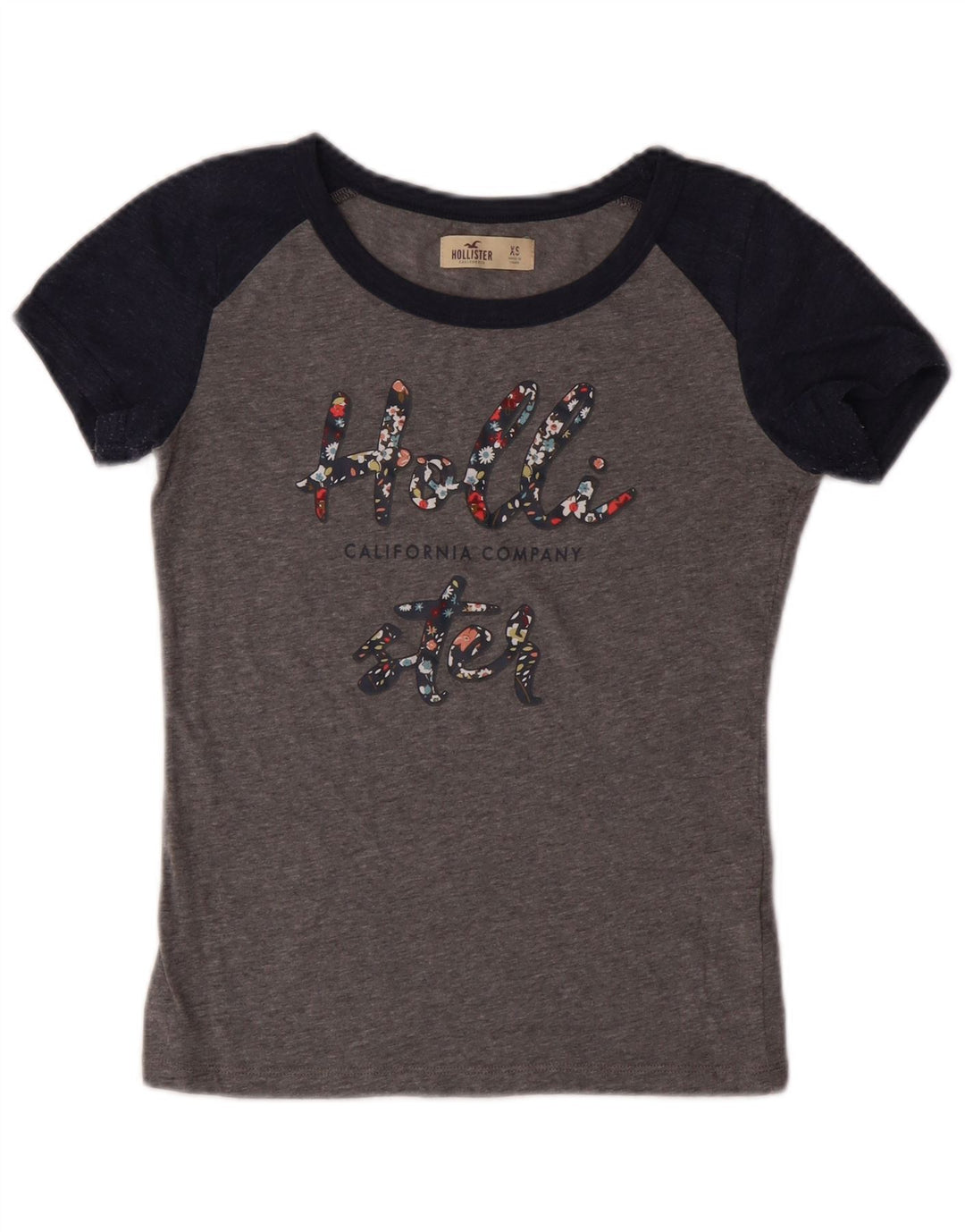 HOLLISTER Ženska grafička majica kratkih rukava UK 6 XS Sivi pamuk u blokovima boja