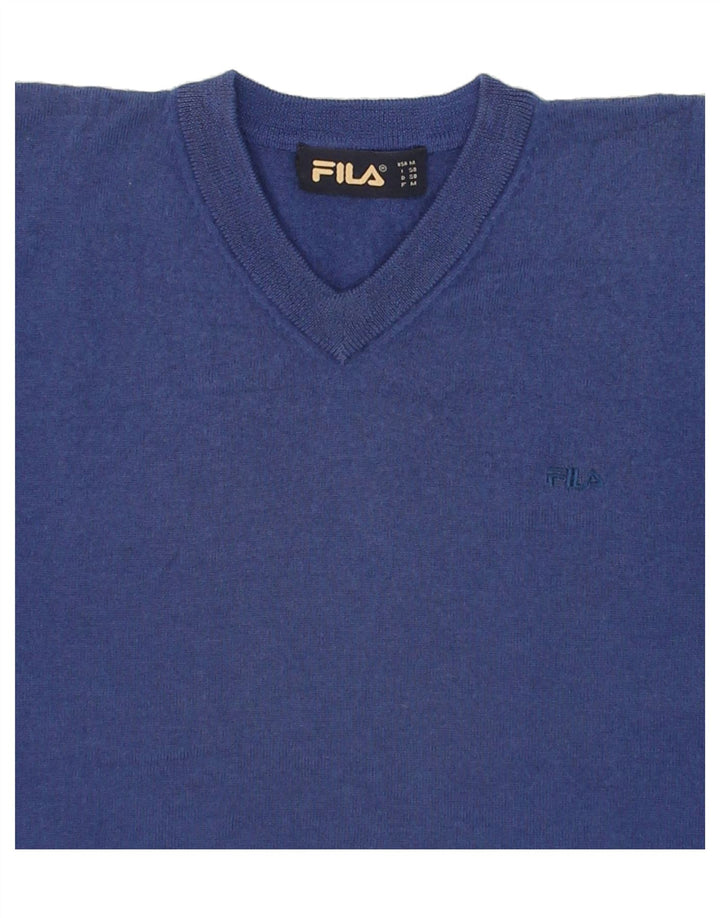 FILA Mens V-Neck Jumper Sweater IT 50 Medium Blue Wool Vintage Fila and Second-Hand Fila from Messina Hembry 