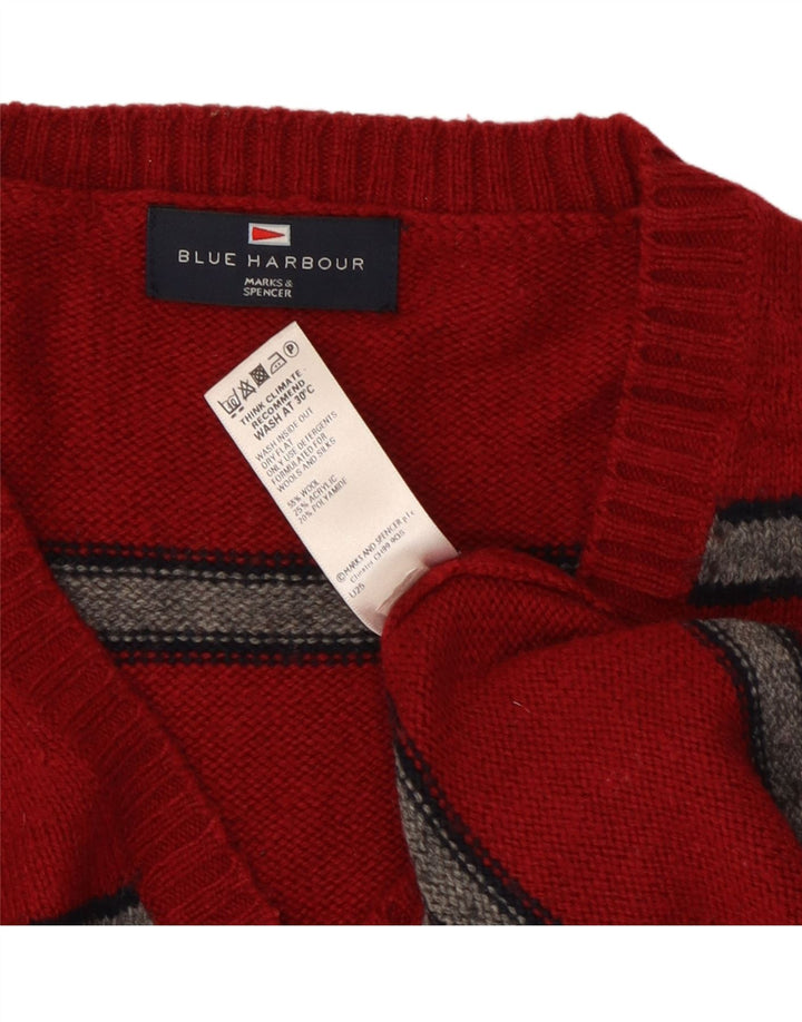 Marks & Spencer muški plavi Harbor džemper s V-izrezom na velike crvene pruge
