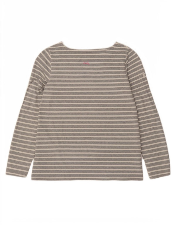 Joules Womens Top Long Sleeve UK 12 Medium Grey Striped Cotton