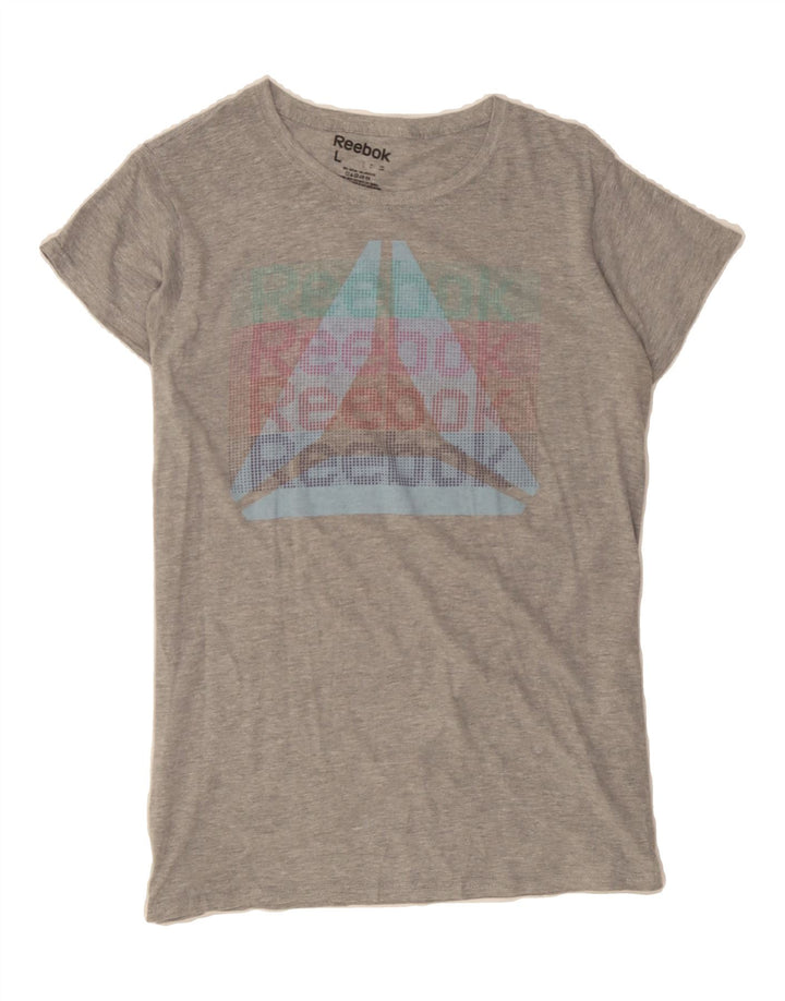 REEBOK Mens Slim Graphic T-Shirt Top Large Grey Cotton Vintage Reebok and Second-Hand Reebok from Messina Hembry 