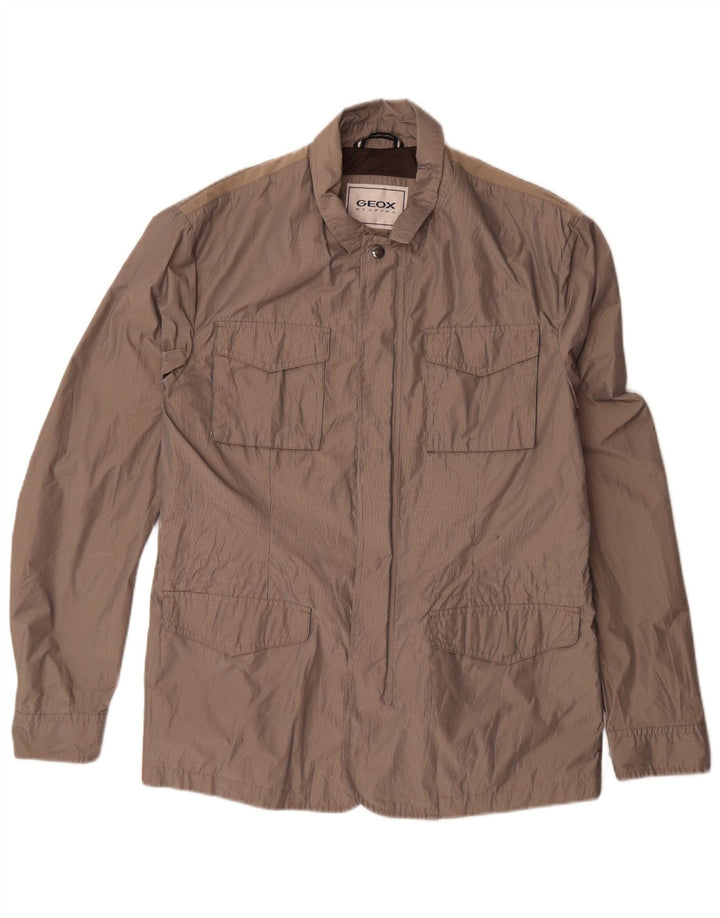 Geox Mens Respira Utility Jacket UK 40 Large Brown Pinstripe Poliester