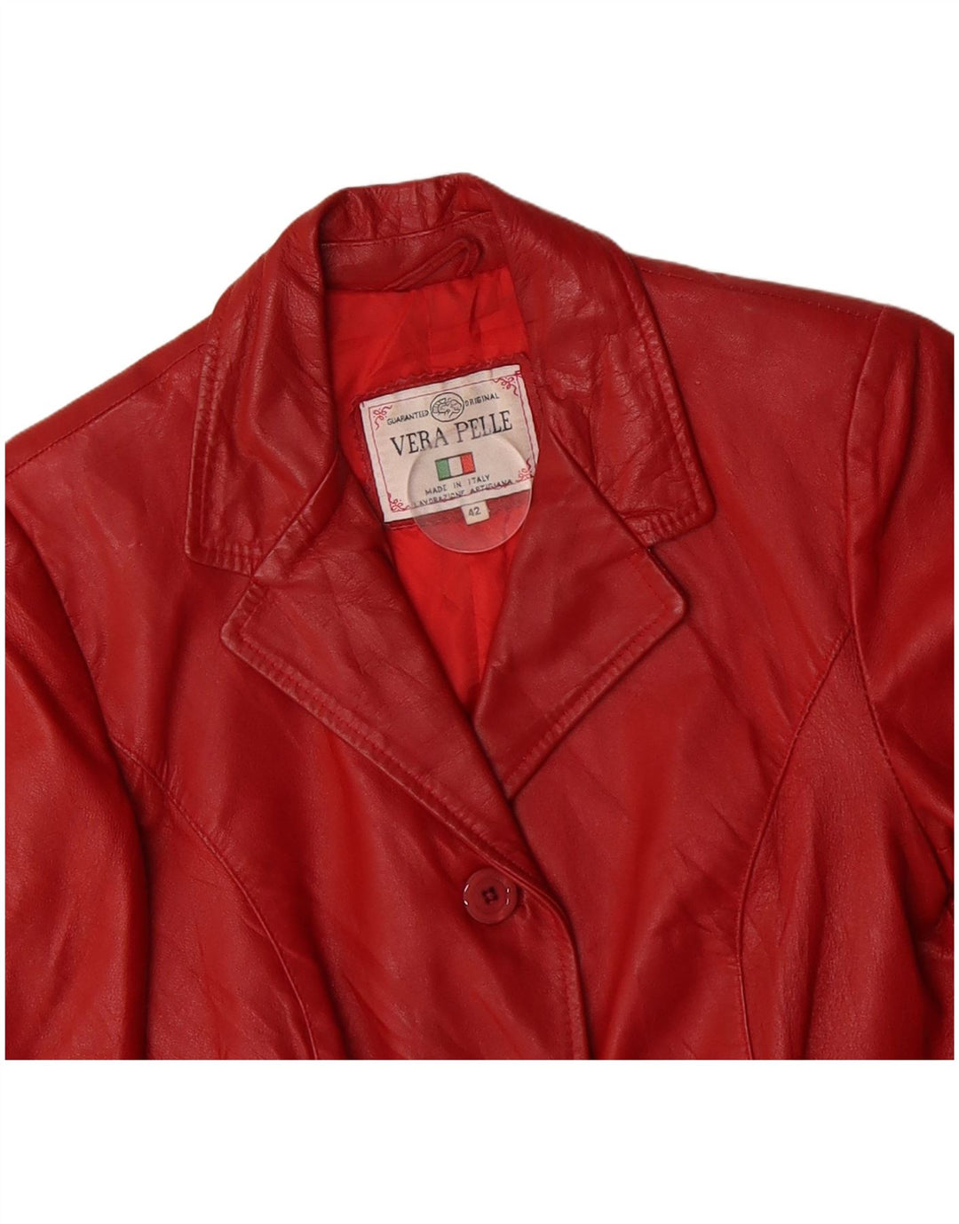 VINTAGE Womens 3 Button Leather Blazer Jacket IT 42 Medium Red Leather