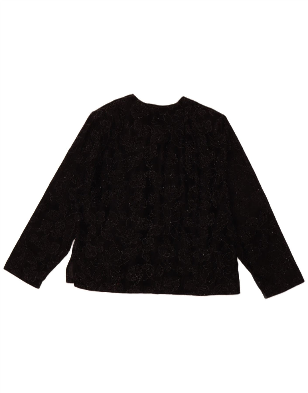 VINTAGE ženski gornji dio bluze dugih rukava UK 16 Veliki crni cvjetni