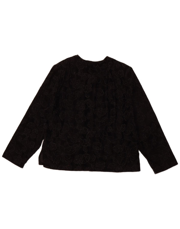 VINTAGE ženski gornji dio bluze dugih rukava UK 16 Veliki crni cvjetni