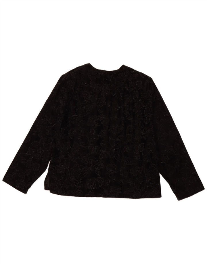 VINTAGE ženski gornji dio bluze dugih rukava UK 16 Veliki crni cvjetni