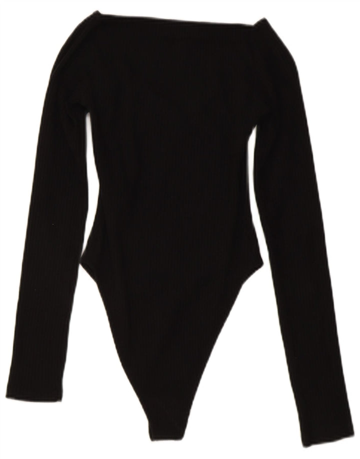 ZARA Womens Long Sleeve Bodysuit UK 12 Medium Black Cotton