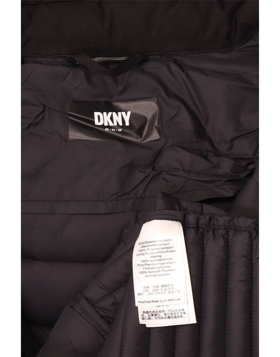Dkny ženski podstavljeni kaput s kapuljačom UK 12 srednji crni poliester