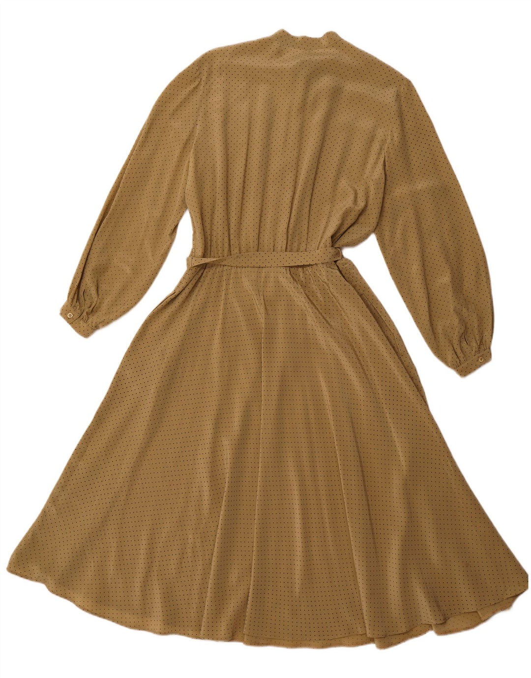 VINTAGE ženska maksi haljina dugih rukava s prednjom kravatom EU 44 XL smeđe na točkice