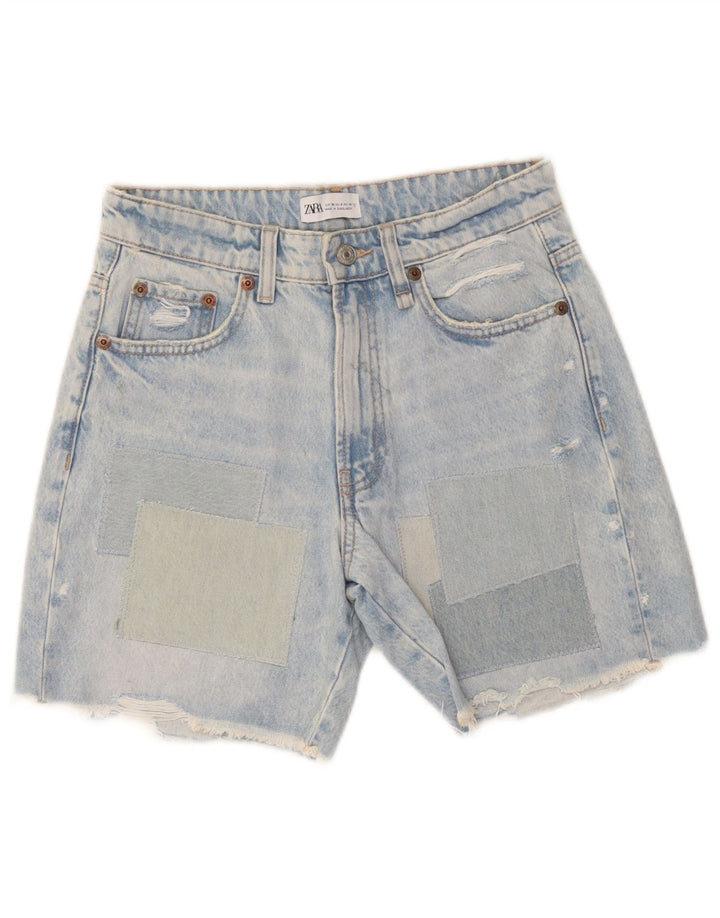 Zara ženske kratke traper kratke hlače EU 36 XS W26 plavi patchwork pamuk