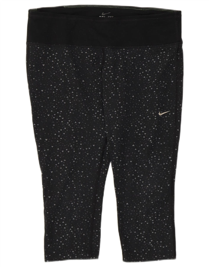 Nike Ženske Dri Fit Capri Leggings UK 16 Veliki crni geometrijski poliester