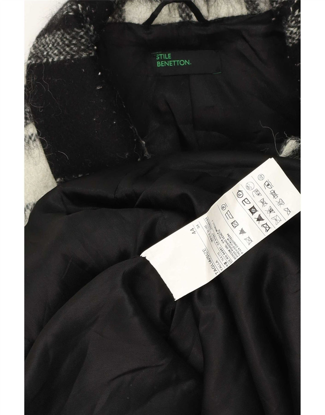 Benetton ženski kaput IT 44 srednje crne karirane vune