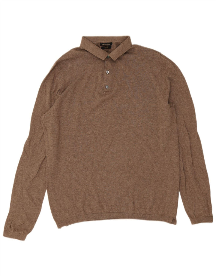 Veliki smeđi pamuk, muški pulover s polo ovratnikom Massimo Dutti