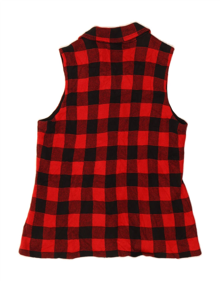 CHAPS Womens Sleeveless Cardigan Sweater UK 12 Medium Red Check Cotton Vintage Chaps and Second-Hand Chaps from Messina Hembry 