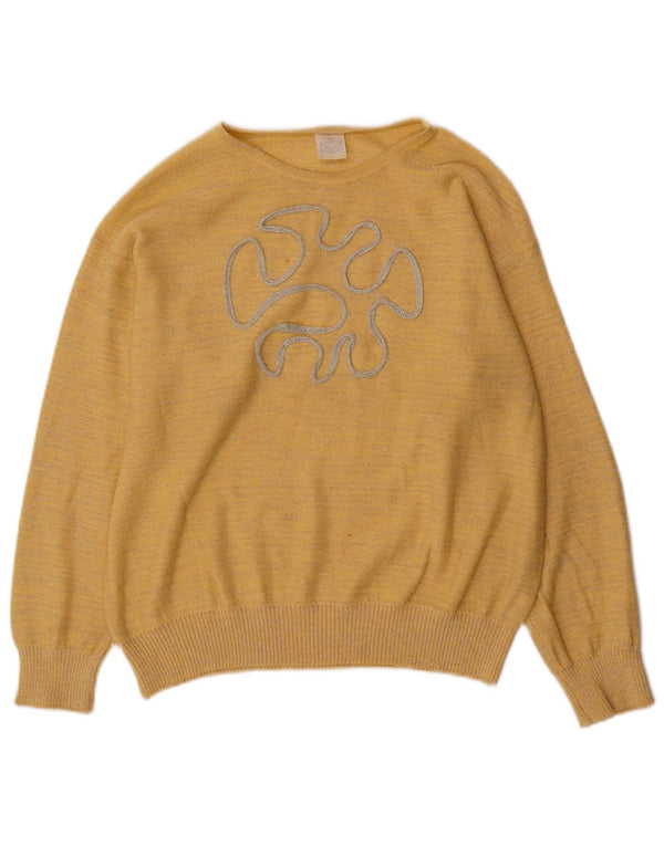 Exquisit Womens Crew Neck Jumper Sweater UK 14 Medium Yellow Flecked