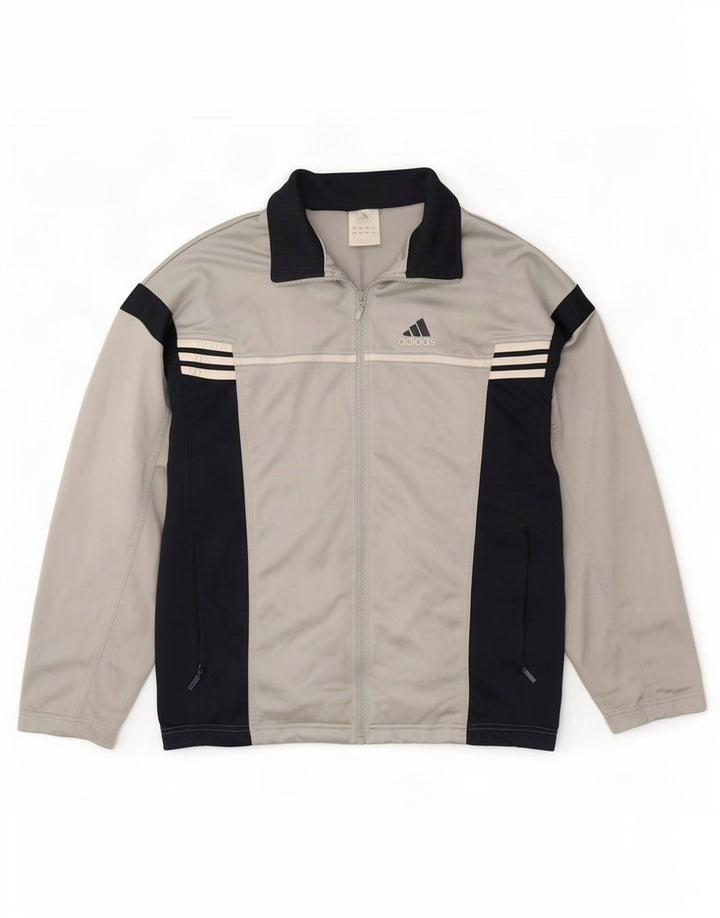 Adidas muška trenirka s grafičkim motivima, gornja jakna srednje sive boje, poliester