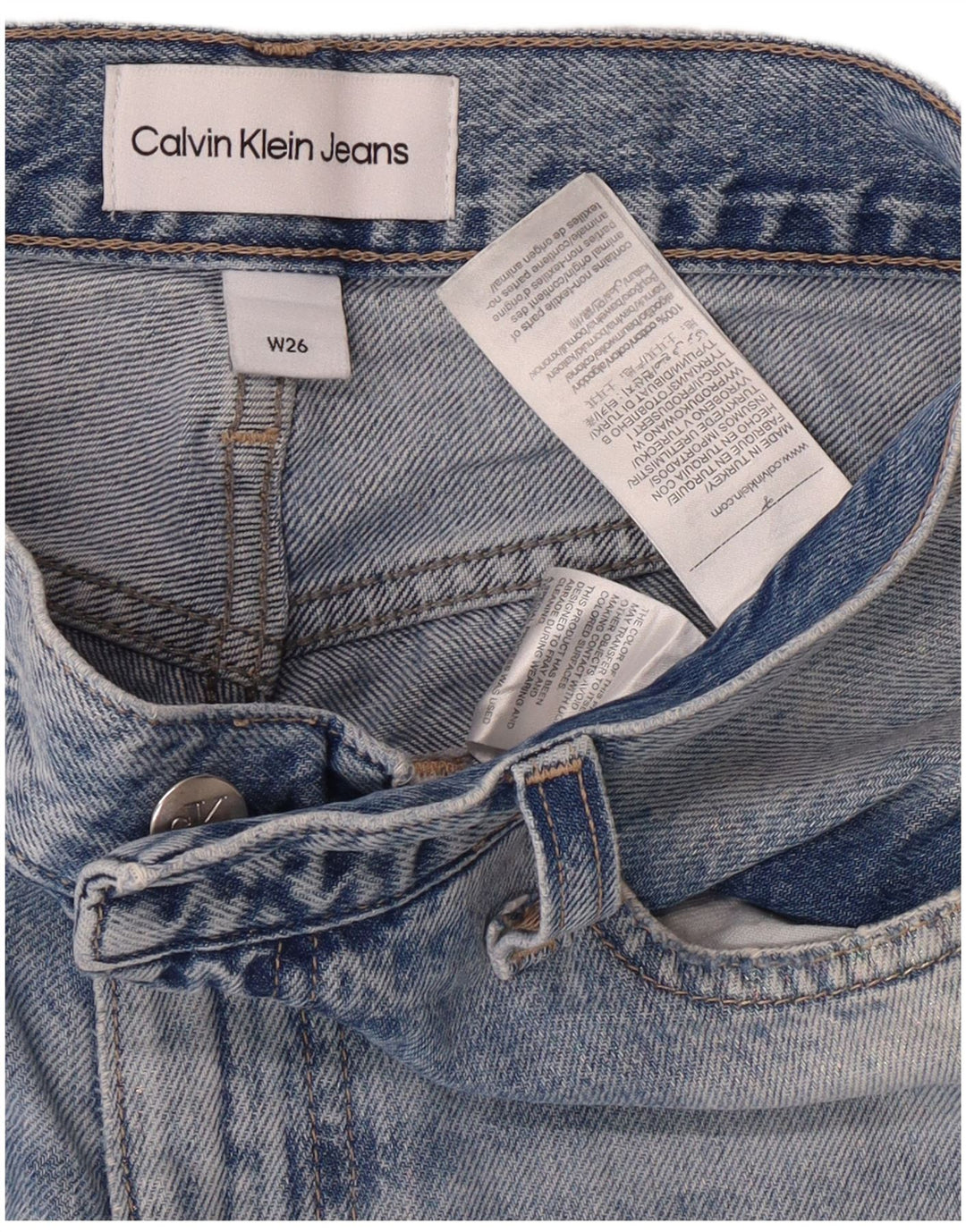 Ženske sužene traperice visokog struka Calvin Klein W26 L28 Blue Grunge