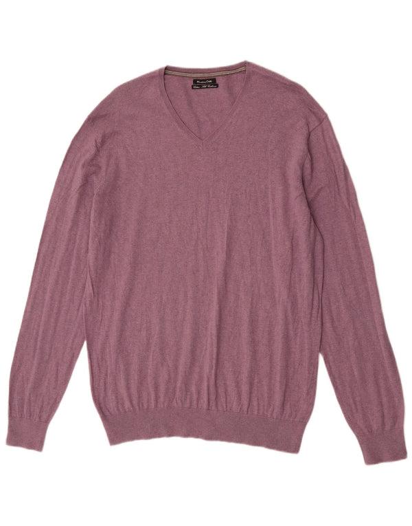 Massimo Dutti Mens V-Neck Jumper Sweater XL Purple Cotton