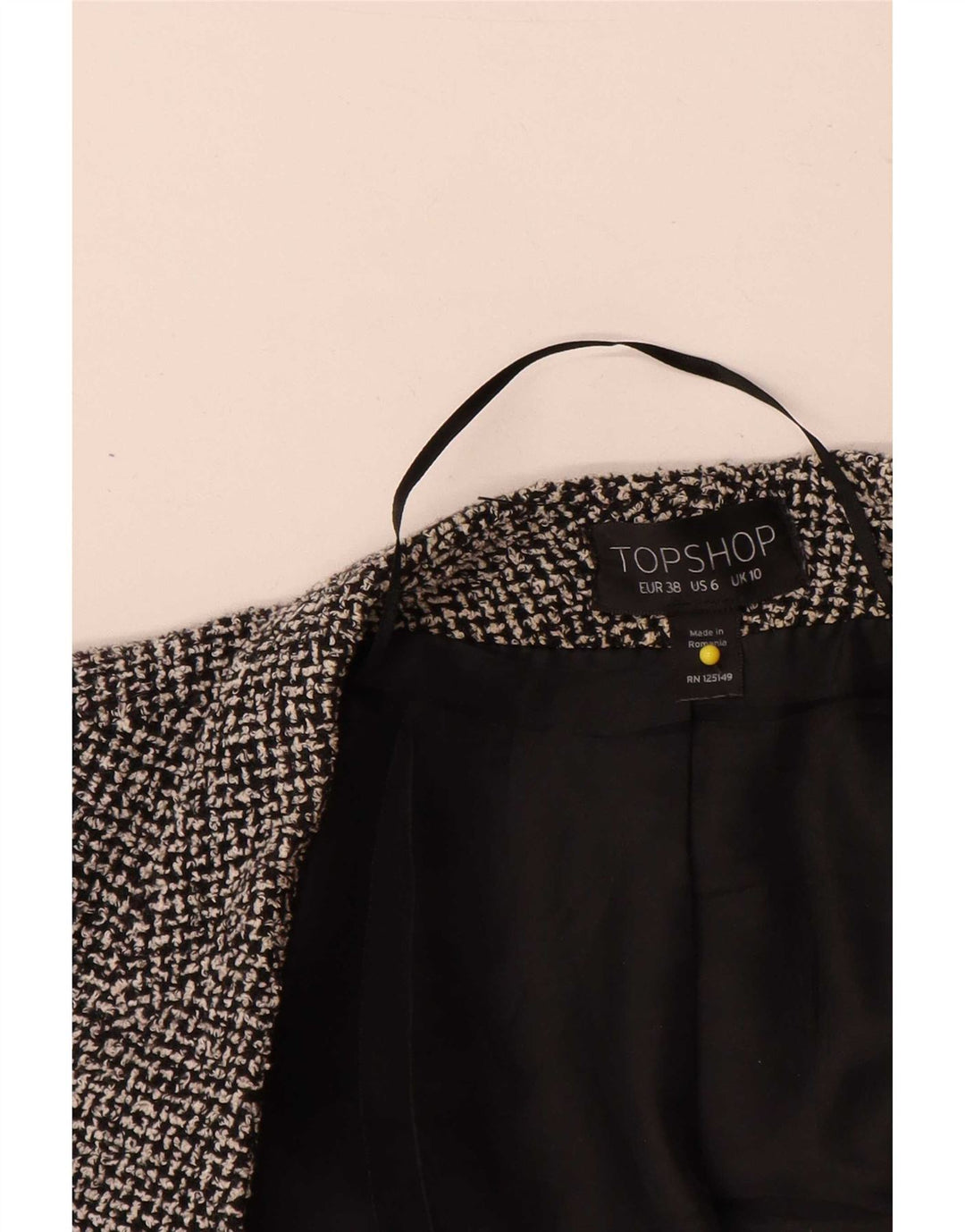 Topshop Ženska jakna s otvorenim sakoom UK 10 Mali crni karirani pamuk