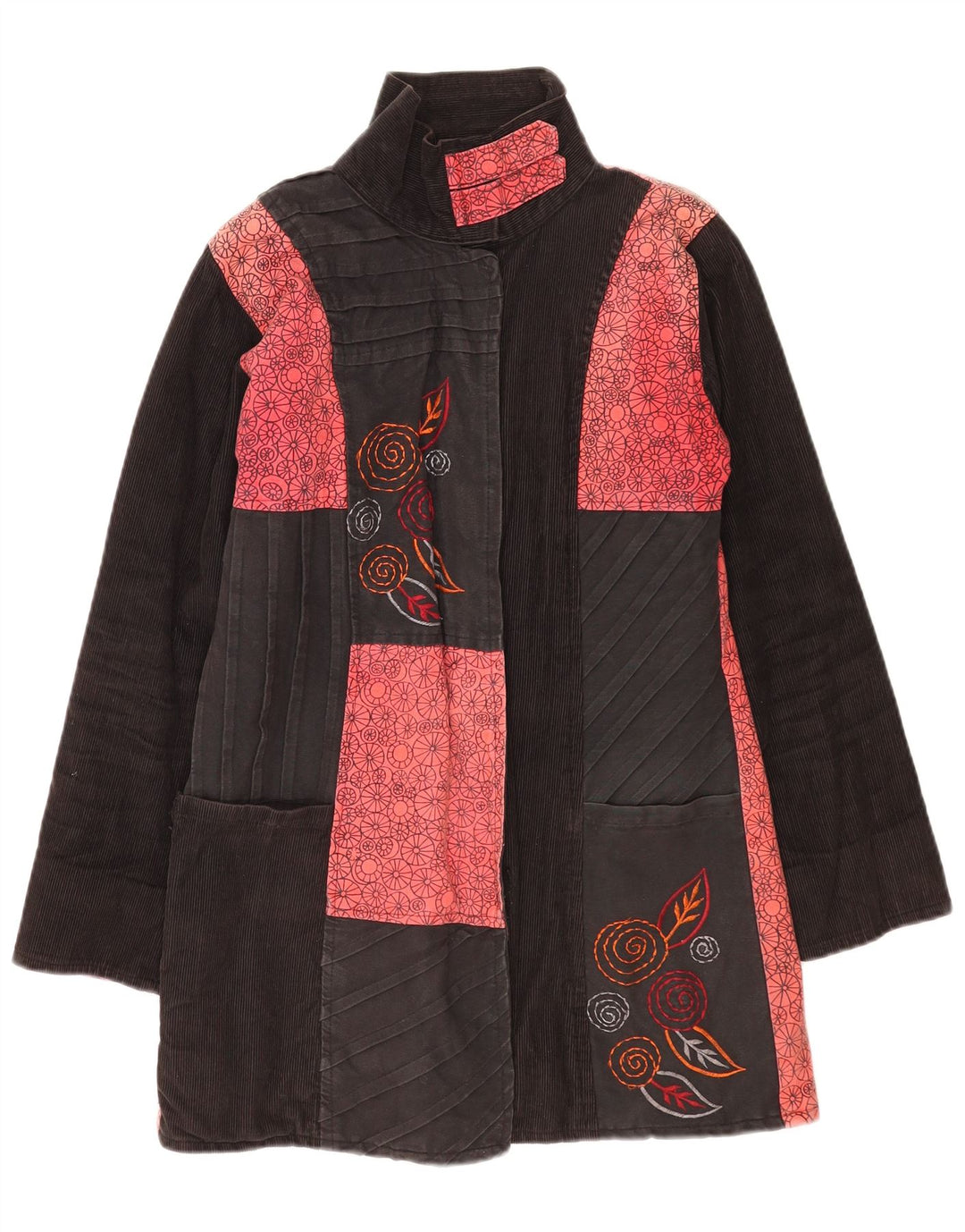 Vintage ženski kaput UK 12 Srednje crni patchwork pamuk
