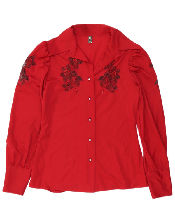 Vintage ženska košulja bluza IT 48 XL crveni cvjetni poliester