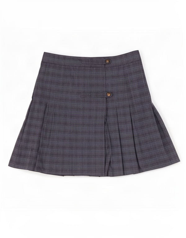 Benetton Womens Pleated Wrap Skirt UK 12 Medium W30 Grey Plaid Cotton