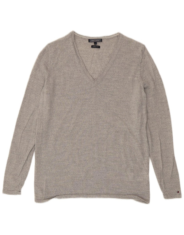 Tommy Hilfiger Womens V-Neck Jumper Sweater UK 14 Large Grey Wool