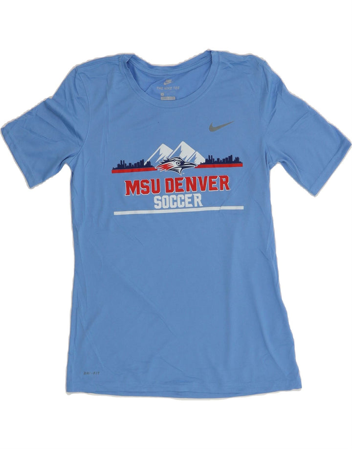 NIKE Womens Graphic T-Shirt Top UK 12 Medium Blue Polyester Vintage Nike and Second-Hand Nike from Messina Hembry 