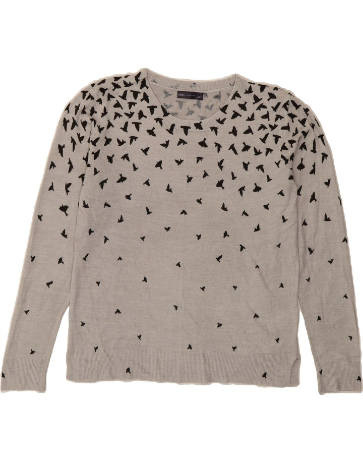 MARKS & SPENCER Womens Crew Neck Jumper Sweater UK 14 Medium Grey Spotted Vintage Marks & Spencer and Second-Hand Marks & Spencer from Messina Hembry 