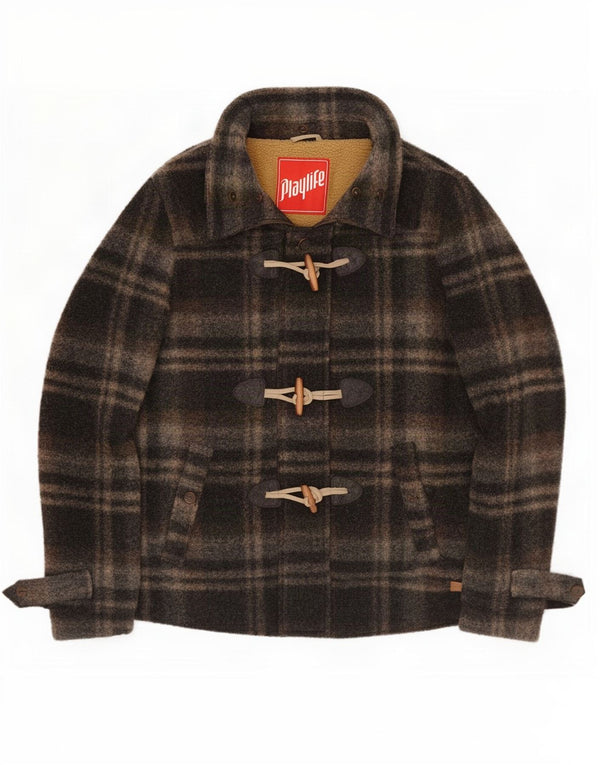 Playlife ženska Sherpa Duffle bomber jakna UK 16 Large Brown Plaid Classic