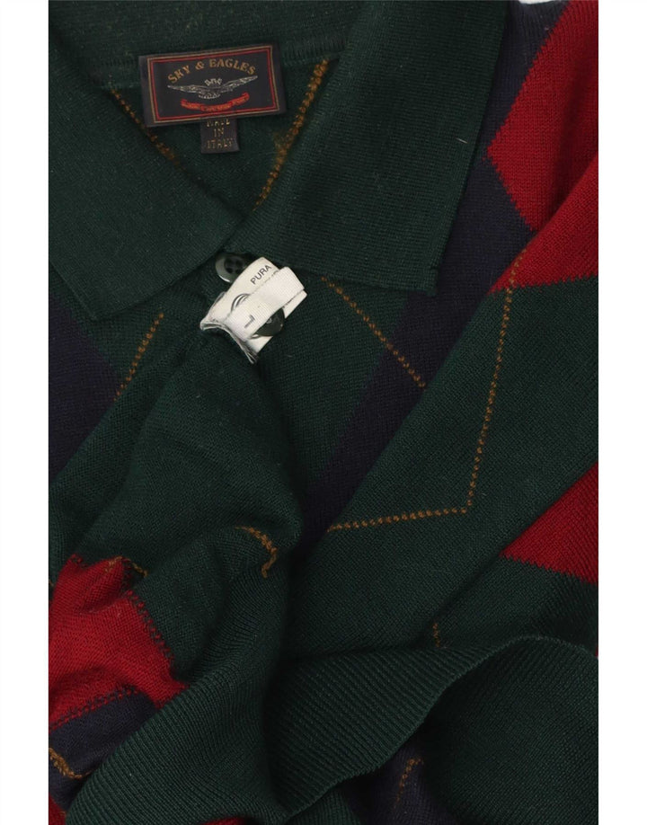 Sky & Eagle muški pulover s polo izrezom Veliki zeleni Argyle/Diamond