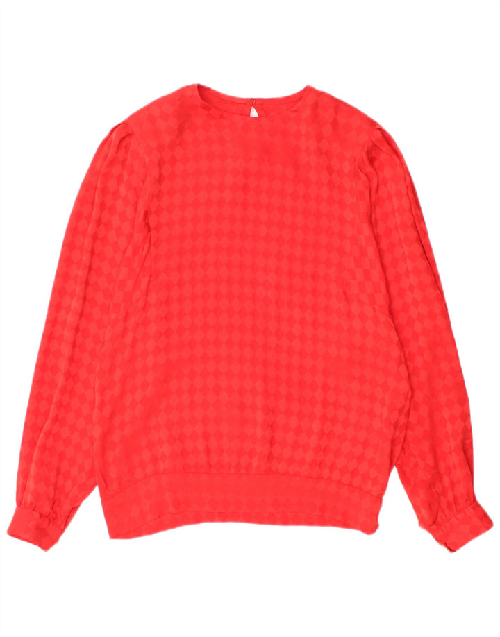 Vintage ženski gornji dio bluze dugih rukava UK 12 Srednje crveni Argyle/Dijamant