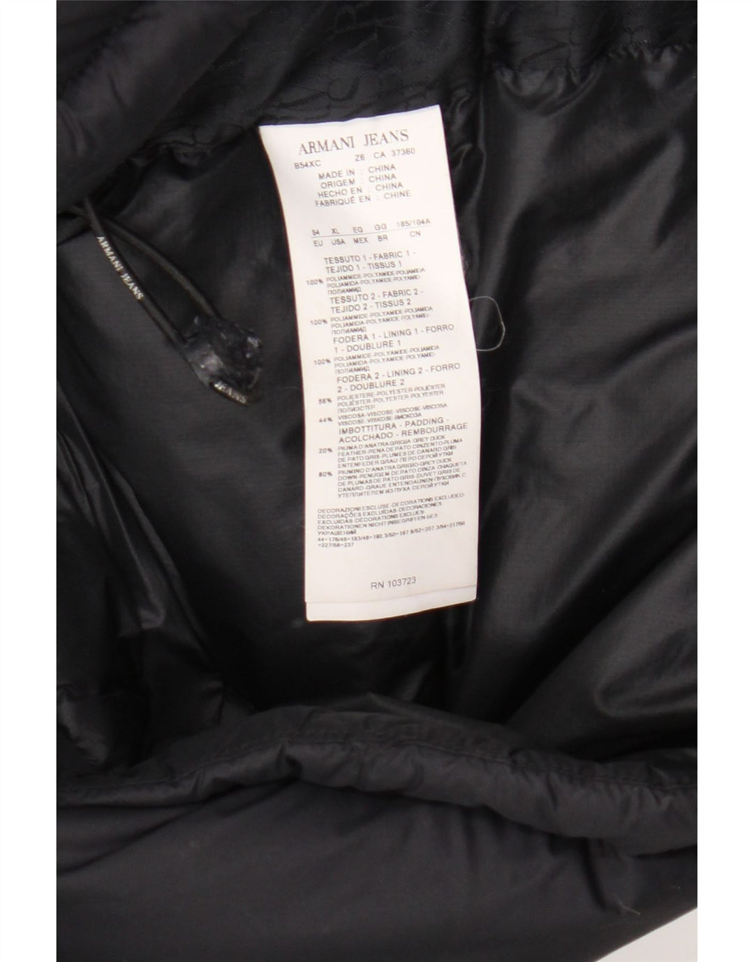 Armani Jeans muška podstavljena jakna s kapuljačom EU 54 XL crni poliamid