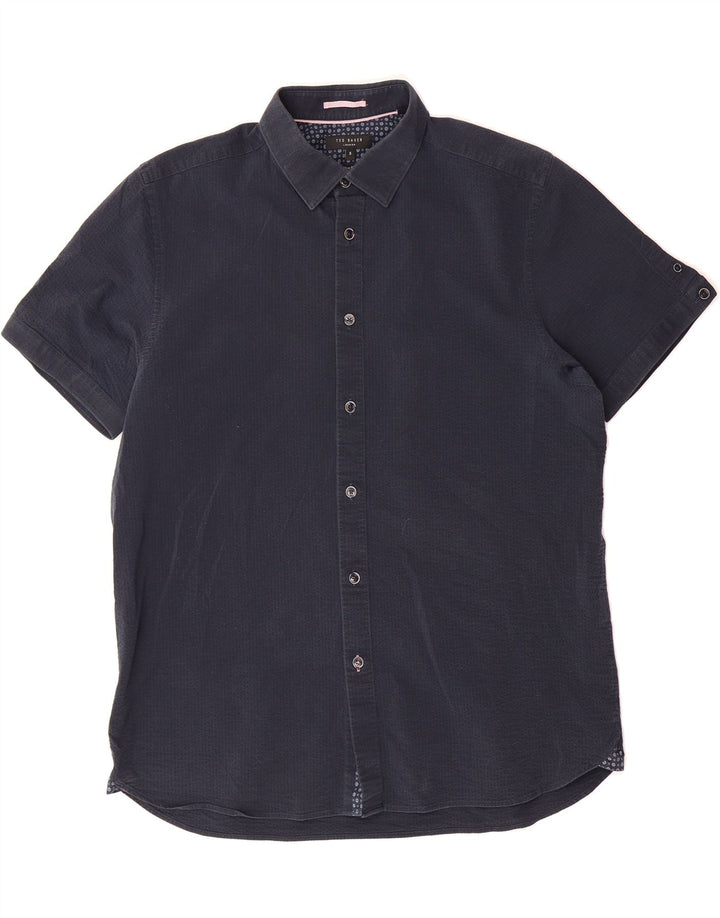 TED BAKER Mens Short Sleeve Shirt Size 5 XL Navy Blue Cotton Vintage Ted Baker and Second-Hand Ted Baker from Messina Hembry 