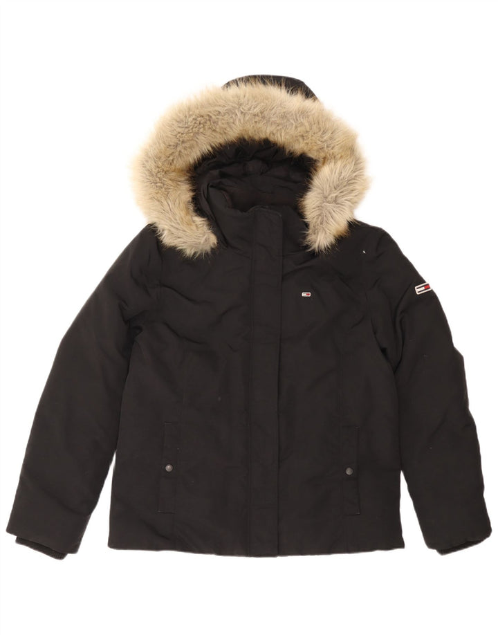 Tommy Hilfiger ženska podstavljena jakna s kapuljačom UK 16 velika crna poliamidna