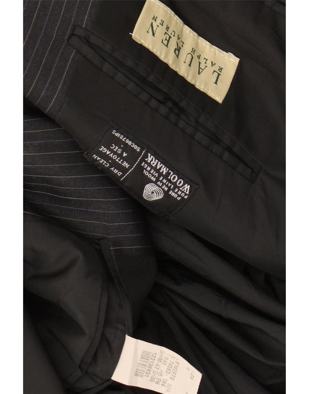 Ralph Lauren muški sako sa 2 gumba UK 42 XL crna vunena prugasta jakna