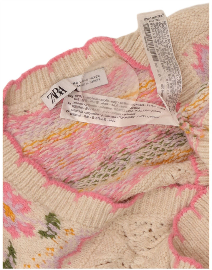 ZARA ženski kratki kardigan pulover širokog kroja UK 10 Mali ružičasti cvjetni