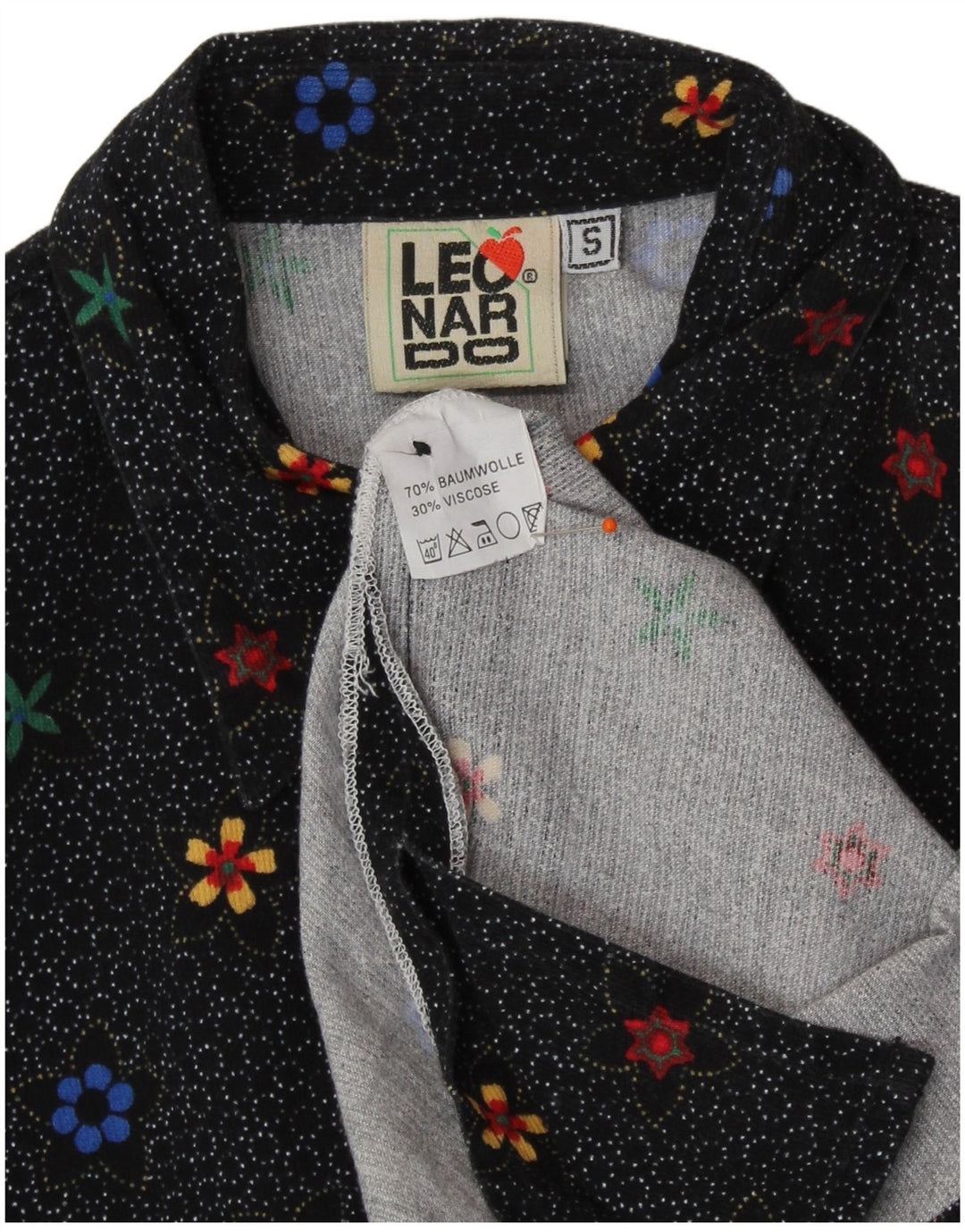 LEONARDO Womens Oversized Short Sleeve Shirt UK 10 Small Black Floral