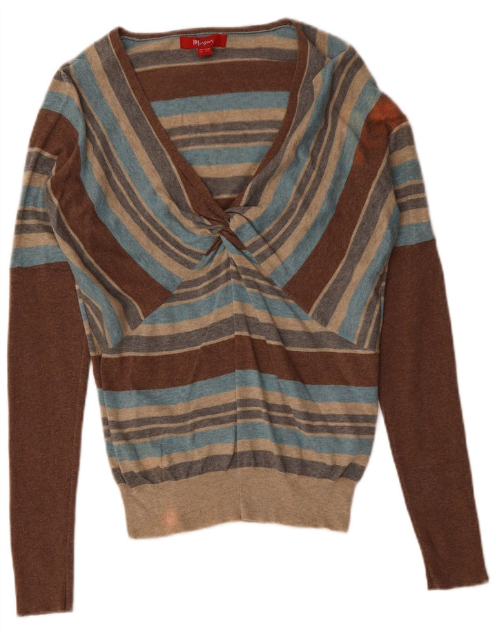 MONSOON ženski džemper s V-izrezom UK 12 srednje raznobojne pruge